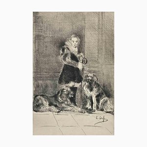 Edouard Dufeu, Posing, Original Etching, Late 19th Century