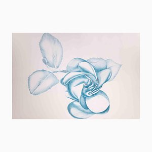 Giacomo Porzano, Blue Rose, Original Etching, 1970s