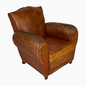 Vintage French Leather Moustache Backed Club Chair, 1920s