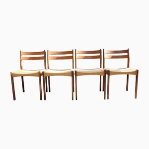 Danish Dining Chairs in Teak and Papercord from Jorgen, 1960s, Set of 4