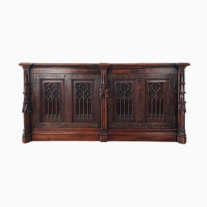 Antique Neo-Gothic French Cabinet in Hand Carved Oak, 1870