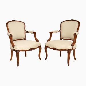 Antique French Walnut Salon Armchairs, 1920s, Set of 2