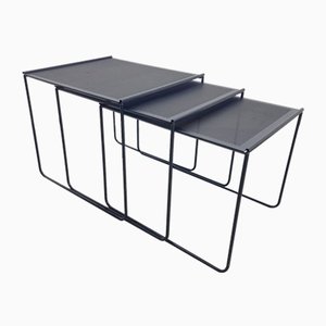 Postmodern Black Perforated Metal Nesting Tables, 1980s, Set of 3