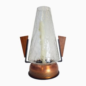 Mid-Century Danish Copper Glass Teak Table Lantern, 1960s