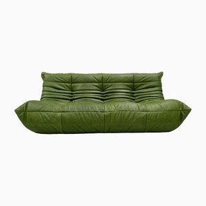 Vintage Forest Green Leather Togo Sofa by Michel Ducaroy for Ligne Roset, 1970s
