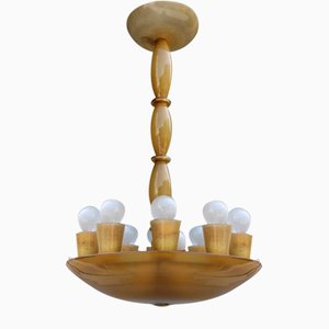 Amber & White Opaline Murano Glass Chandelier from Fratelli Toso, 1930s