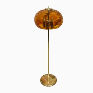 Floor Lamp in Orange Acrylic Glass & Brass, 1970s