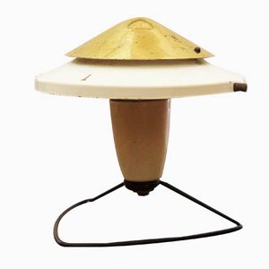 White Steel & Brass Mid-Century Table or Wall Lamp, 1950s