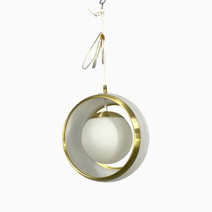 Italian Pendant in Gilded Aluminum and Opaline from Stilux Milano, 1960s