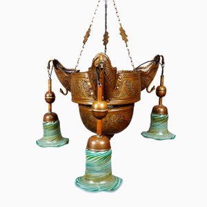 Lámpara colgante de Oriente Medio antigua de latón