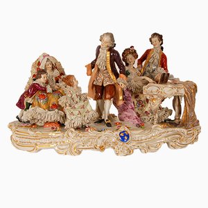 German Porcelain Figural Group on Carriage from Volkstedt Dresden, 1800s