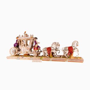 Rococo Style Porcelain Figural Group on Carriage from Volkstedt Dresden, 1800s