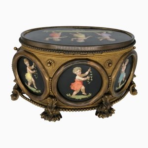 Large Porcelain and Bronze Casket Box with Painted Cherubs, 1850s