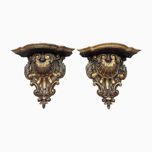 Consolas de pared estilo Luis XV de madera y policromo, 1885. Juego de 2