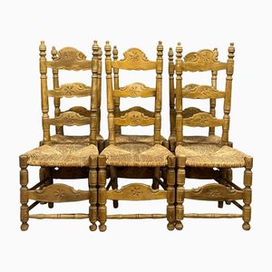 Savoyard Stühle mit hoher Rückenlehne aus Holz, 1890er, 6er Set