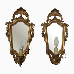 Antique Style Mirror Appliques with Gilt Wood Frame, 1950s, Set of 2