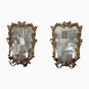 Carved and Gilt Wood Sonces with Mirror, 1920s, Set of 2