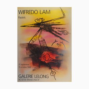 Póster de exhibición de pasteles de Wilfredo Lam, años 80, Papel fotográfico