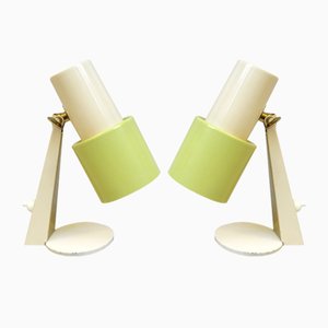 Lámparas de mesa pequeñas de latón en beige y verde, años 60. Juego de 2