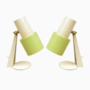 Small Table Lights in Beige & Green Brass, 1960s, Set of 2