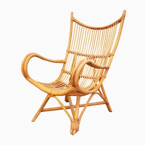 Wingback Lounge Chair in Rattan, 1980s