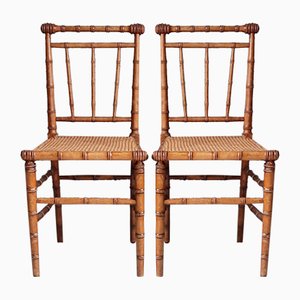 Side Chairs in Rattan and Faux Bamboo, 1900, Set of 2