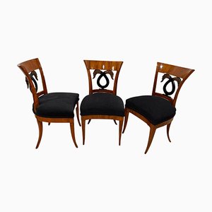 Empire Chairs in Cherry Veneer & Swan Back Decor, South Germany, 1815, Set of 3