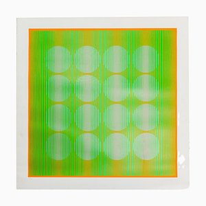 Serigrafía verde Sixteen Balls de Julian Stanczak, USA, años 70