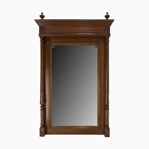 Late 19th Century French Oak Frame Beveled Mirror with Colonnettes