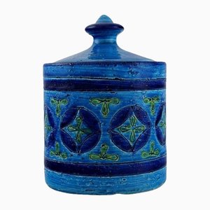 Brocca Rimini in ceramica smaltata blu con coperchio di Aldo Londi per Bitossi, anni '60