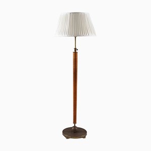 Swedish Modern Floor Lamp in Brass and Leather, 1930s