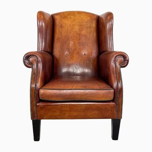 Vintage Sheep Leather Wingback Armchair attributed to Lounge Atelier Ommen