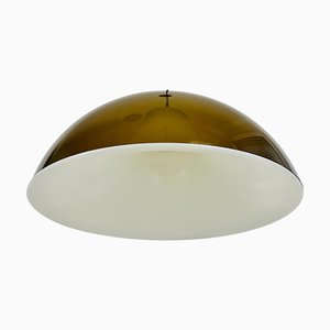 Lámpara colgante de vidrio acrílico marrón y blanco al estilo de Temde, años 70