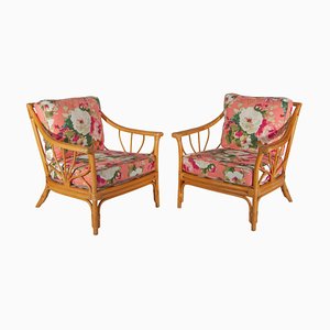 Floral Lounge Chairs in Bamboo, 1960, Set of 2