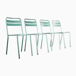 French Green Metal T2 Outdoor Dining Chairs attributed to Tolix, 1960s, Set of 4