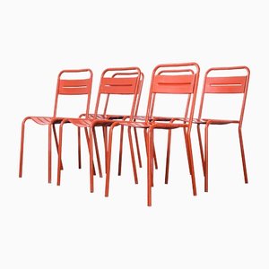 French Red Metal Outdoor Dining Chairs in the style of Tolix, 1950s, Set of 6