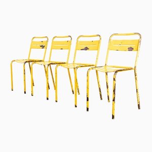 French Yellow Metal Outdoor Dining Chairs in the style of Tolix, 1950s, Set of 4