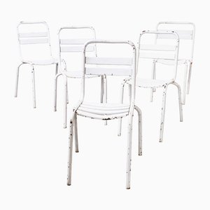 Französische Weiße T2 Esszimmerstühle aus Metall von Tolix, 1950er, 5er Set