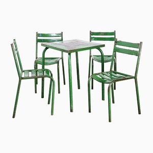 French Dark Green Toledo Outdoor Table & Chairs in the style of Tolix, 1950s, Set of 5