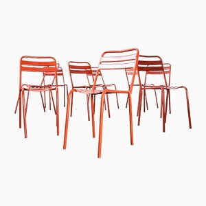 Französische Rote T2 Metall Stühle, 1950er, 9er Set