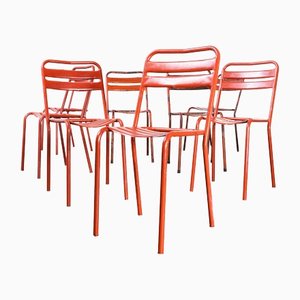 French Red Metal T2 Outdoor Chairs attributed to Tolix, 1950s, Set of 8