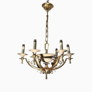 Lacquered Metal and Brass chandelier, 1940s