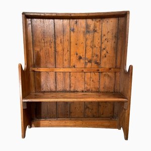 Early Antique Provincial Welsh Barrel Back Settle Bench Seat, 1850s