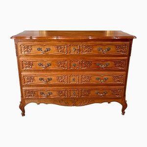 Antique French Carved Oak Serpentine Topped Commode Chest Drawers