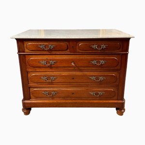 Antique French Empire Marble and Oak Chest of Drawers, 1880s
