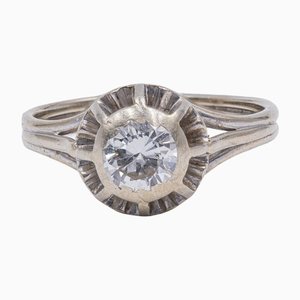 Bague Solitaire en Or Blanc 18k avec Diamant de 0.60ct, 1940s