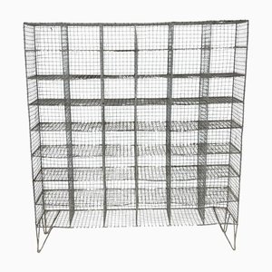 Vintage Wire Mesh Shoe Locker with 48 Compartments