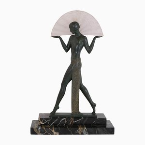 Spanische Art Déco Skulptur Lampe von Raymonde Guerbe für Max Le Verrier, 1930er