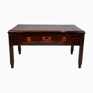 Early Art Deco Desk in Walnut & Leather with Inlays, France, 1920s