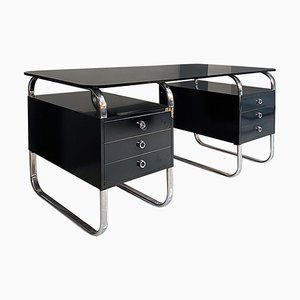 Italian Modern Desk with Drawers in Wood, Smoked Glass and Metal, 1980s